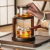 Máquina de chá de vidro semi-automática com base de madeira - Sistema elegante de preparação de chá por gotejamento