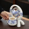 Elegant White & Blue Ceramic Tea Set – Automatic Pouring Tea