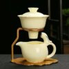 Magnetic Semi-Automatic Ceramic Tea Set with Metal Frame